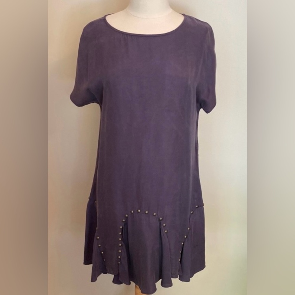 Bar III Purplish Grey SZ M Casual Modern Edgy Minimalist Chic Stud Accent Dress